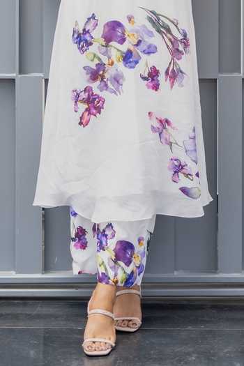 Issa Studio By Chetana & Swathi White Satin, Modal Round Neck, Yes Ailey Floral Print Kurta And Pant Set Online at Aza Fashions Issa Studio By Chetana & Swathi_White Satin, Modal Round Neck, Yes Ailey Floral Print Kurta And Pant Set _Online_at_Aza_Fashions