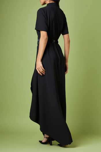 Aakaar Mandarin Collar Draped Dress For Kids
