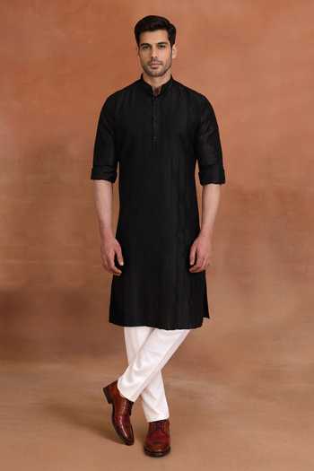 Raghavendra Rathore Jodhpur Black Pintuck Kurta 