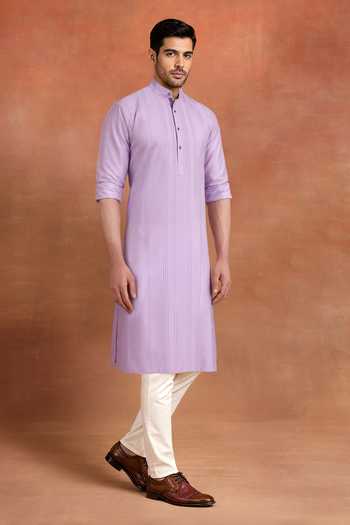 Raghavendra Rathore Jodhpur_Purple Cotton Amethyst Detail Kurta _Online_at_Aza_Fashions