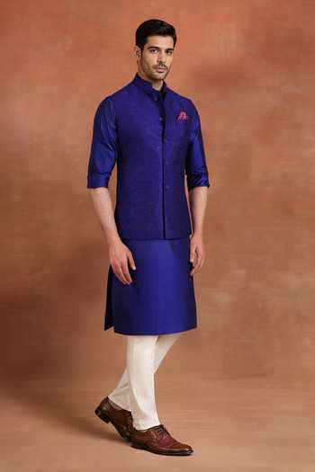 Raghavendra Rathore Jodhpur Blue Silk Royal Azure Nehru Jacket Online at Aza Fashions Raghavendra Rathore Jodhpur_Blue Silk Royal Azure Nehru Jacket _Online_at_Aza_Fashions