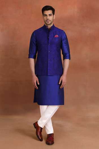 Buy Raghavendra Rathore Jodhpur Blue Silk Royal Azure Nehru Jacket Online at Aza Fashions Buy_Raghavendra Rathore Jodhpur_Blue Silk Royal Azure Nehru Jacket _Online_at_Aza_Fashions