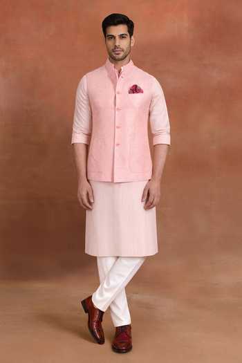 Raghavendra Rathore Jodhpur_Pink Silk Whisper Nehru Jacket _Online_at_Aza_Fashions