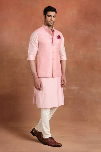 Buy_Raghavendra Rathore Jodhpur_Pink Silk Whisper Nehru Jacket _Online_at_Aza_Fashions