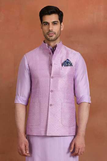 Raghavendra Rathore Jodhpur Amethyst Geometric Pattern Nehru Jacket 