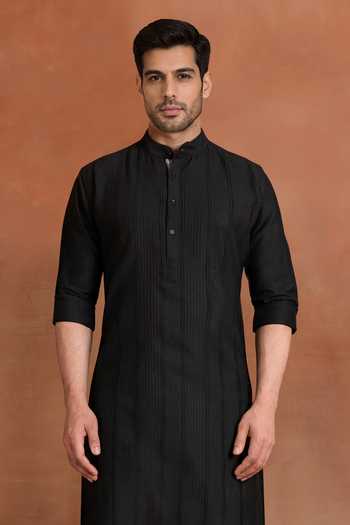 Buy_Raghavendra Rathore Jodhpur_Black Cotton Onyx Signature Kurta _Online_at_Aza_Fashions