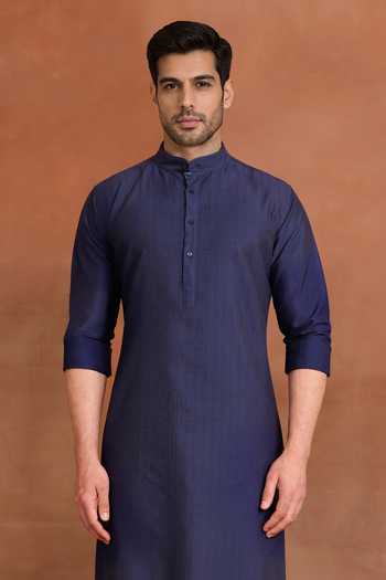 Buy_Raghavendra Rathore Jodhpur_Blue Cotton Dominion Kurta _Online_at_Aza_Fashions