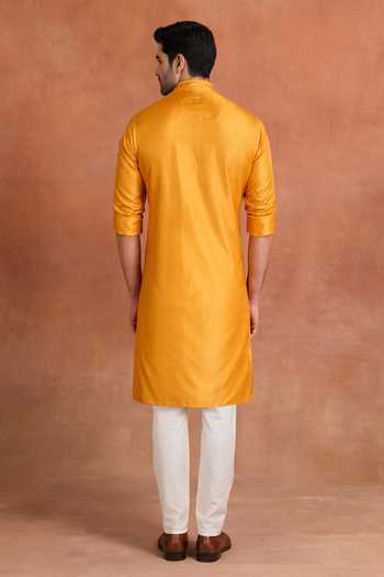 Shop Raghavendra Rathore Jodhpur Mustard Cotton Golden Crest Kurta at Aza Fashions Shop_Raghavendra Rathore Jodhpur_Mustard Cotton Golden Crest Kurta _at_Aza_Fashions