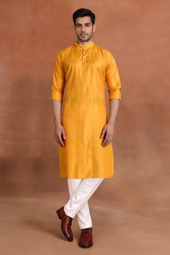 Buy Raghavendra Rathore Jodhpur Mustard Cotton Golden Crest Kurta at Aza Fashions Buy_Raghavendra Rathore Jodhpur_Mustard Cotton Golden Crest Kurta _at_Aza_Fashions