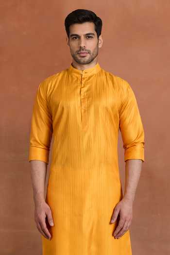 Buy Raghavendra Rathore Jodhpur Mustard Cotton Golden Crest Kurta Online at Aza Fashions Buy_Raghavendra Rathore Jodhpur_Mustard Cotton Golden Crest Kurta _Online_at_Aza_Fashions
