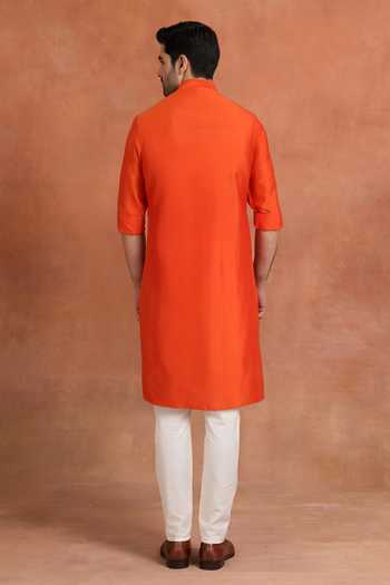 Raghavendra Rathore Jodhpur Saffron Pintuck Kurta 