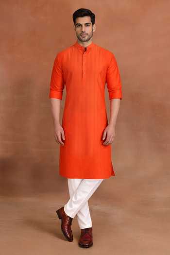 Raghavendra Rathore Jodhpur Saffron Pintuck Kurta 