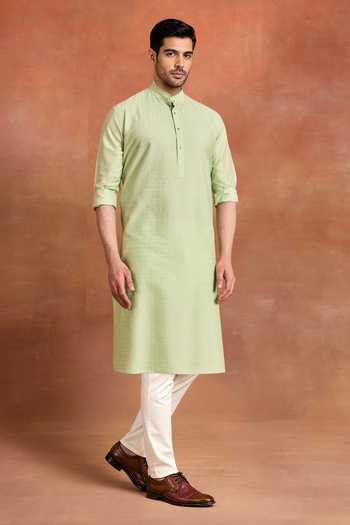 Raghavendra Rathore Jodhpur_Mint Cotton Imperial Kurta _Online_at_Aza_Fashions