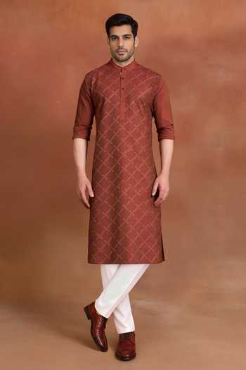Raghavendra Rathore Jodhpur Terracotta Lattice Kurta 