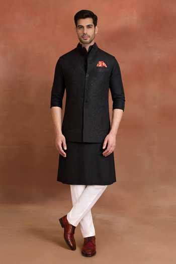 Raghavendra Rathore Jodhpur Black Silk Ebon Embellished Nehru Jacket Online at Aza Fashions Raghavendra Rathore Jodhpur_Black Silk Ebon Embellished Nehru Jacket _Online_at_Aza_Fashions
