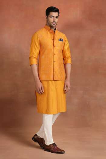 Buy Raghavendra Rathore Jodhpur Mustard Silk Marigold Nehru Jacket Online at Aza Fashions Buy_Raghavendra Rathore Jodhpur_Mustard Silk Marigold Nehru Jacket _Online_at_Aza_Fashions