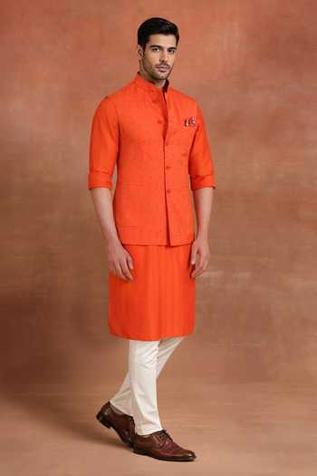 Buy Raghavendra Rathore Jodhpur Orange Cotton Saffron Nehru Jacket Online at Aza Fashions Buy_Raghavendra Rathore Jodhpur_Orange Cotton Saffron Nehru Jacket _Online_at_Aza_Fashions