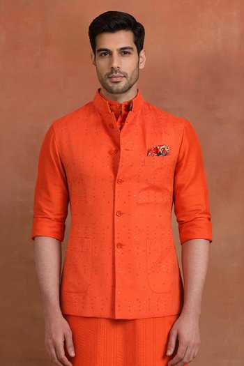 Raghavendra Rathore Jodhpur Saffron Nehru Jacket 