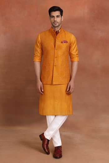 Raghavendra Rathore Jodhpur Amber Textured Silk Nehru Jacket 