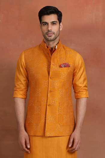 Raghavendra Rathore Jodhpur Amber Textured Silk Nehru Jacket 