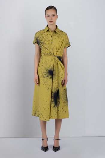 Shop LEH STUDIOS Black Cotton Collared Neck Splatter Print Wrap Dress Online at Aza Fashions Shop_LEH STUDIOS_Black Cotton Collared Neck Splatter Print Wrap Dress _Online_at_Aza_Fashions