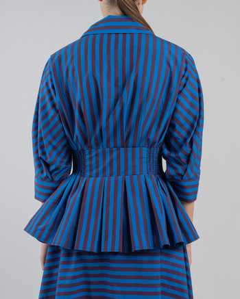 Buy_LEH STUDIOS_Blue Cotton Collared Neck Ame Stripe Print Dress 