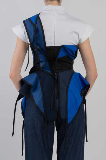 Shop LEH STUDIOS Blue Cotton Mandarin Collar Flots Layered Top Shop_LEH STUDIOS_Blue Cotton Mandarin Collar Flots Layered Top