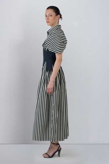 Shop_LEH STUDIOS_Black Cotton Collared Neck Zora Stripe Print Dress _Online_at_Aza_Fashions