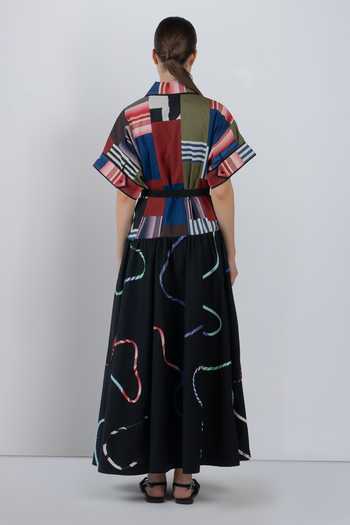 Shop LEH STUDIOS Black Cotton Collared Neck Sugo Abstract Pattern Dress at Aza Fashions Shop_LEH STUDIOS_Black Cotton Collared Neck Sugo Abstract Pattern Dress _at_Aza_Fashions
