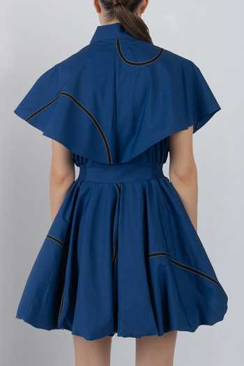 Shop_LEH STUDIOS_Blue Cotton Collared Neck Capri Bubble Hem Dress _Online_at_Aza_Fashions