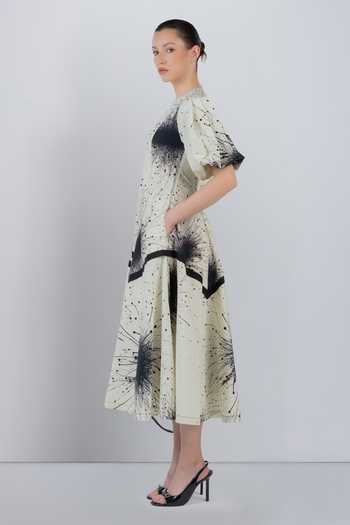 LEH STUDIOS_Black Cotton V-neck Splatter Thalia Dress _Online_at_Aza_Fashions