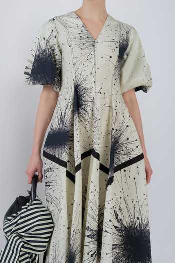LEH STUDIOS_Black Cotton V-neck Splatter Thalia Dress _at_Aza_Fashions