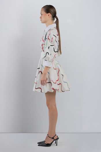 Buy_LEH STUDIOS_White Cotton Collared Neck Bandes Bubble Hem Dress _Online_at_Aza_Fashions