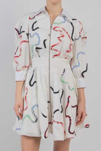 LEH STUDIOS_White Cotton Collared Neck Bandes Bubble Hem Dress _at_Aza_Fashions