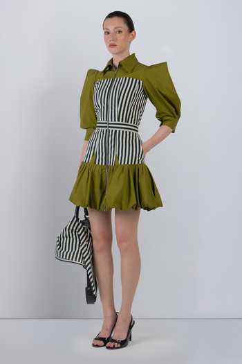 LEH STUDIOS Mer Contrast Stripe Panel Dress 