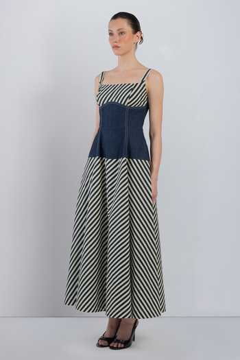 LEH STUDIOS_Blue Cotton Square Neck Ivitsa Printed Dress _Online_at_Aza_Fashions