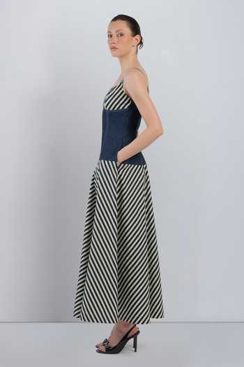 Buy_LEH STUDIOS_Blue Cotton Square Neck Ivitsa Printed Dress _Online_at_Aza_Fashions