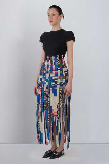 Buy_LEH STUDIOS_Black Cotton, Polyester Round Neck Tassel Work Midi Dress _Online_at_Aza_Fashions