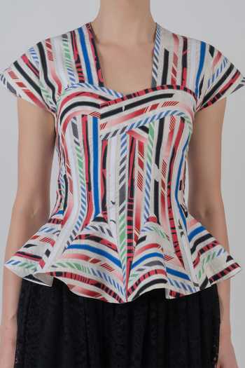 Buy LEH STUDIOS Multi Color Cotton Square Neck Sia Abstract Pattern Top Buy_LEH STUDIOS_Multi Color Cotton Square Neck Sia Abstract Pattern Top