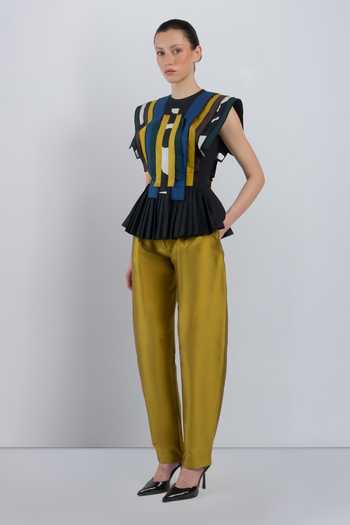 LEH STUDIOS_Multi Color Viscose, Polyester Round Neck Marche Layered Top _Online_at_Aza_Fashions