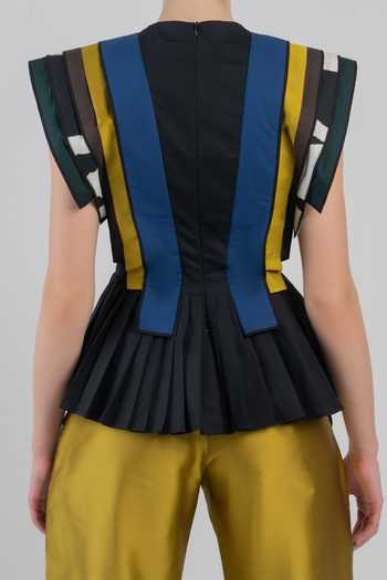 LEH STUDIOS_Multi Color Viscose, Polyester Round Neck Marche Layered Top _at_Aza_Fashions