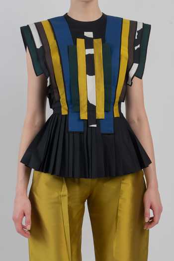 Buy_LEH STUDIOS_Multi Color Viscose, Polyester Round Neck Marche Layered Top 