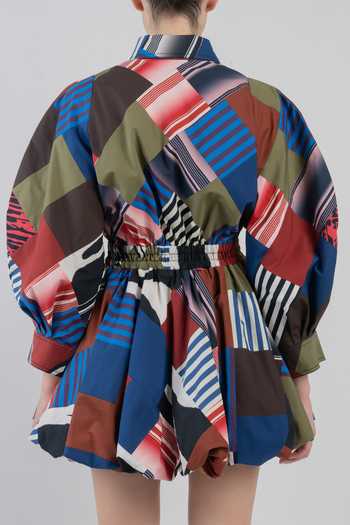 Buy_LEH STUDIOS_Multi Color Cotton Collared Neck Mosaic Bubble Hem Dress 