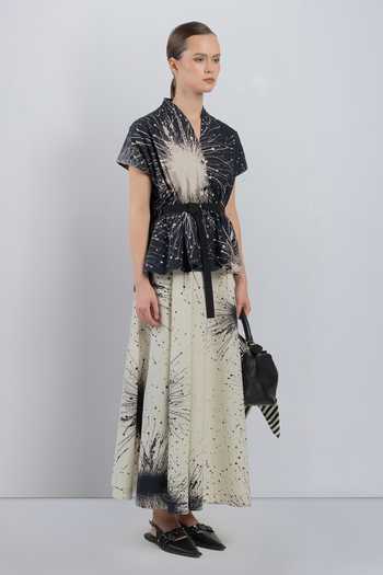LEH STUDIOS_Black Cotton V-neck Kimono Layered Printed Dress _Online_at_Aza_Fashions