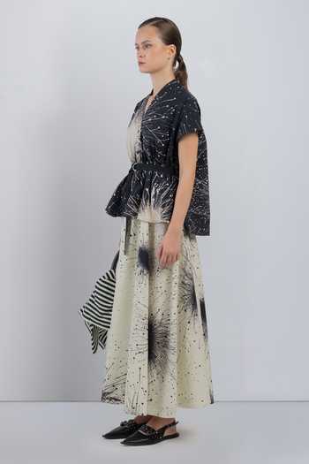 Buy_LEH STUDIOS_Black Cotton V-neck Kimono Layered Printed Dress _Online_at_Aza_Fashions