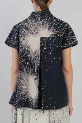 Shop_LEH STUDIOS_Black Cotton V-neck Kimono Layered Printed Dress _Online_at_Aza_Fashions