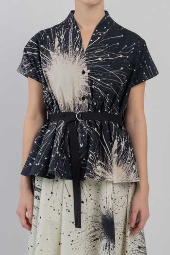 Buy_LEH STUDIOS_Black Cotton V-neck Kimono Layered Printed Dress 