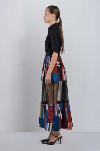 LEH STUDIOS_Black Cotton Collared Neck Bloc Mosaic Print Dress _Online_at_Aza_Fashions