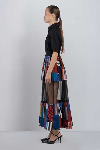 Shop_LEH STUDIOS_Black Cotton Collared Neck Bloc Mosaic Print Dress _Online_at_Aza_Fashions
