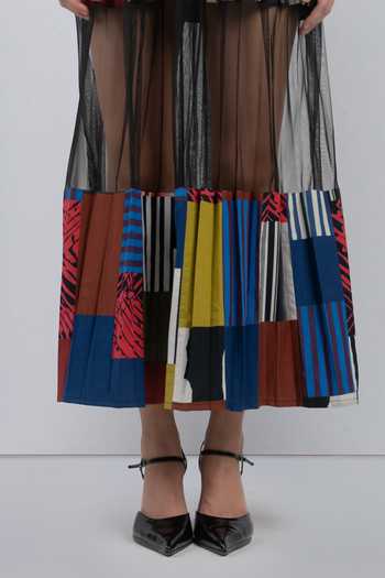Shop_LEH STUDIOS_Black Cotton Collared Neck Bloc Mosaic Print Dress 